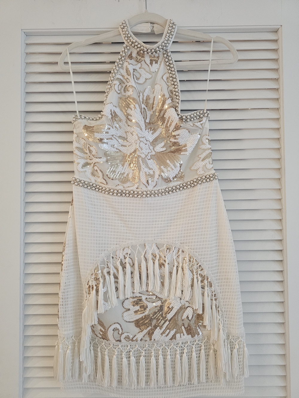 12th TRIBE Like Gold dust White SEQUIN fringe Dress Sz L - Picture 5 of 16